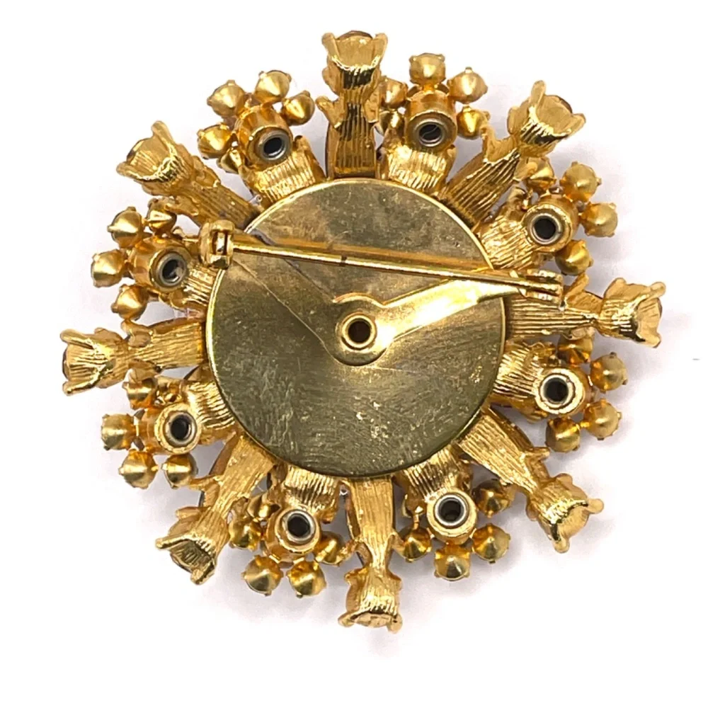 Vintage Pale Pink Deep Purple Rhinestone Sunburst Pin Brooch